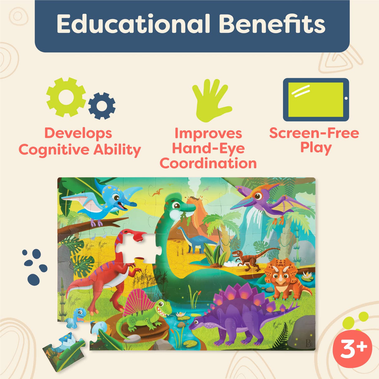 B. toys- Gigantic Jigsaw - Dinosaurs- Floor Puzzle – 48-Piece Dinosaur Puzzle – Large 2 x 3 Feet Jigsaw Puzzle for Kids – Educational & Developmental Toys – 3 Years + B. toys