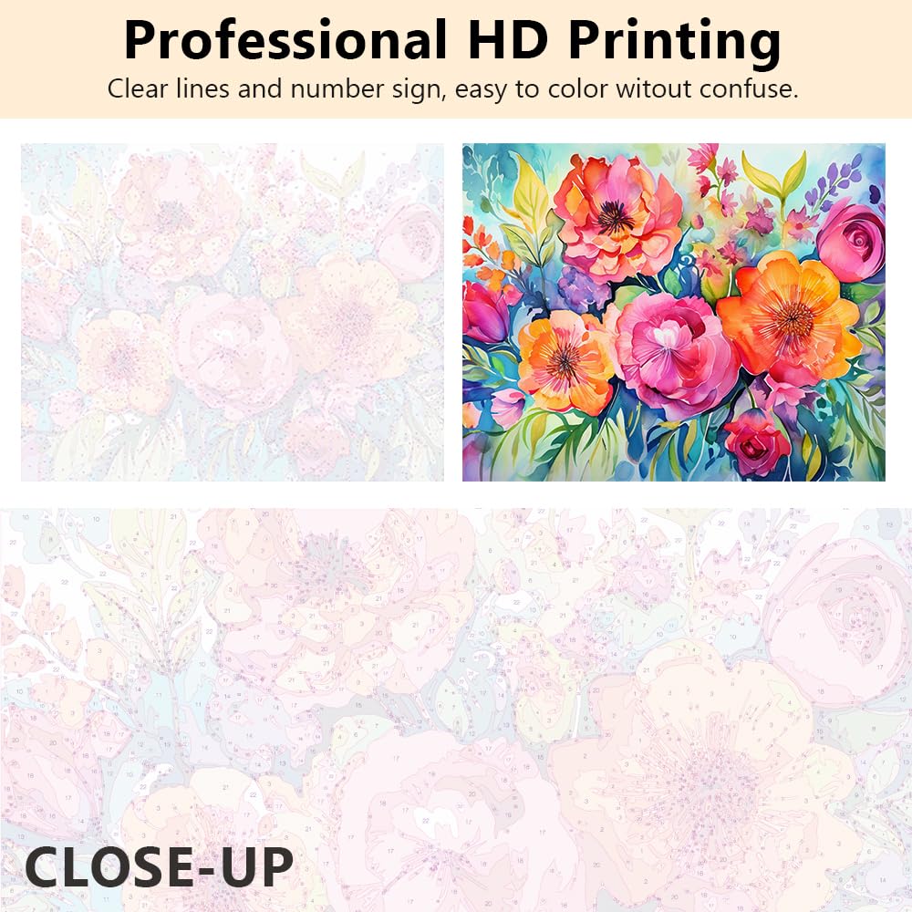 TUMOVO Flower Paint by Numbers Adult Paint by Number Floral Kids Paint by Number Kits Canvas DIY Oil Painting for Adults Kids Paint by Number Adult Paint by Number Kits Home Decor, 16 x20 Inch TUMOVO