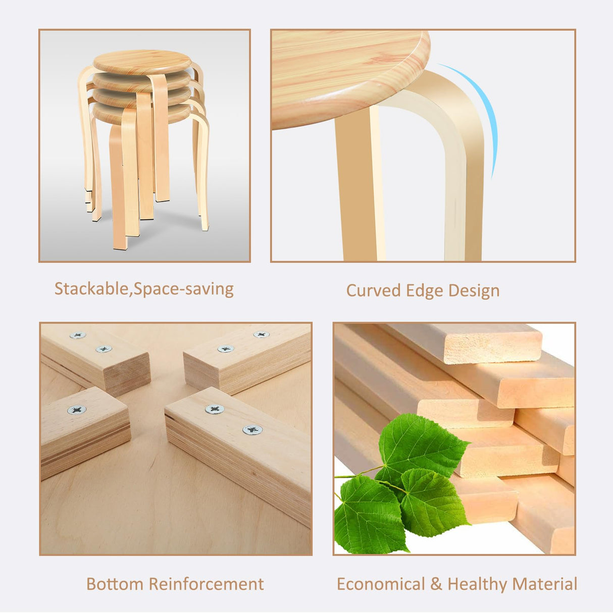 Wood Stools, Set of 2 Wooden Stackable Stool Extra Seating for Kids, Guests, Portable Round 16.5-Inch, Counter Height Stools for Living Room, Backyard, Classroom, Kitchen, Pland Stand, Apartment WINZONE