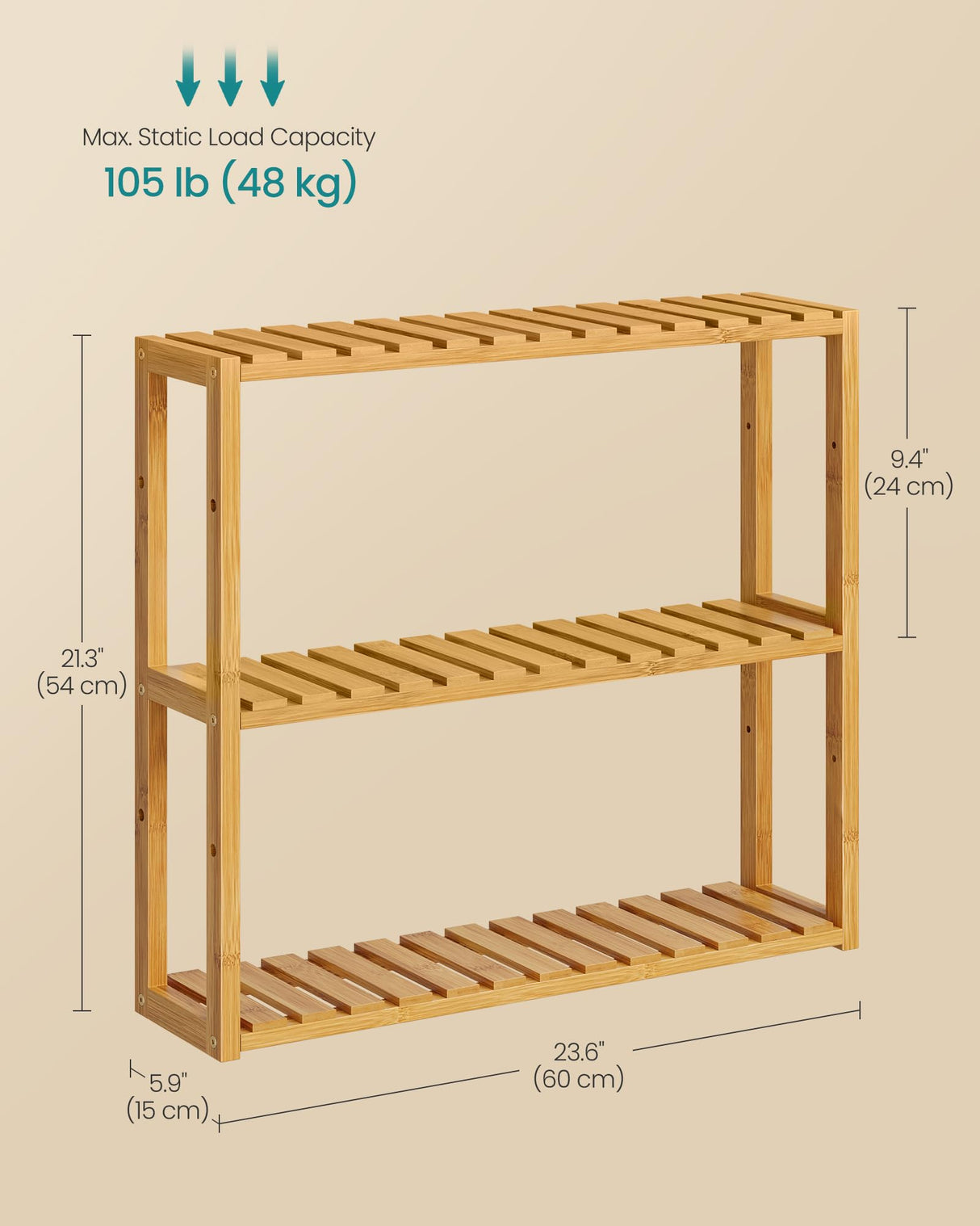 SONGMICS Bamboo Bathroom Shelf, 3-Tier Adjustable Plants Rack, Wall-Mounted or Stand, in the Living Room, Balcony, Kitchen, 5.9 x 23.6 x 21.3 Inches, Natural UBCB13Y SONGMICS