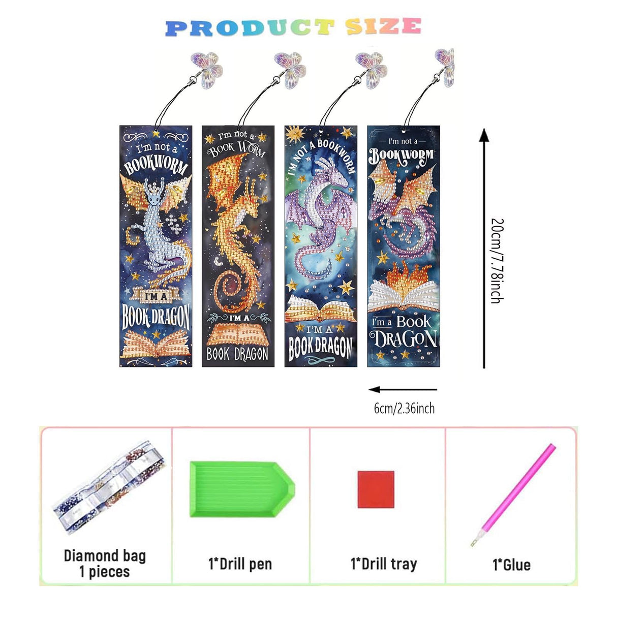 4pcs Diamond Art Bookmarks,Diamond Painting Bookmark Kits for Adult,DIY Gem Art Small Crafts with Rhinestone Tassel,Paint by Diamonds for Graduation Birthday Reader Gifts (Dragon) bestact