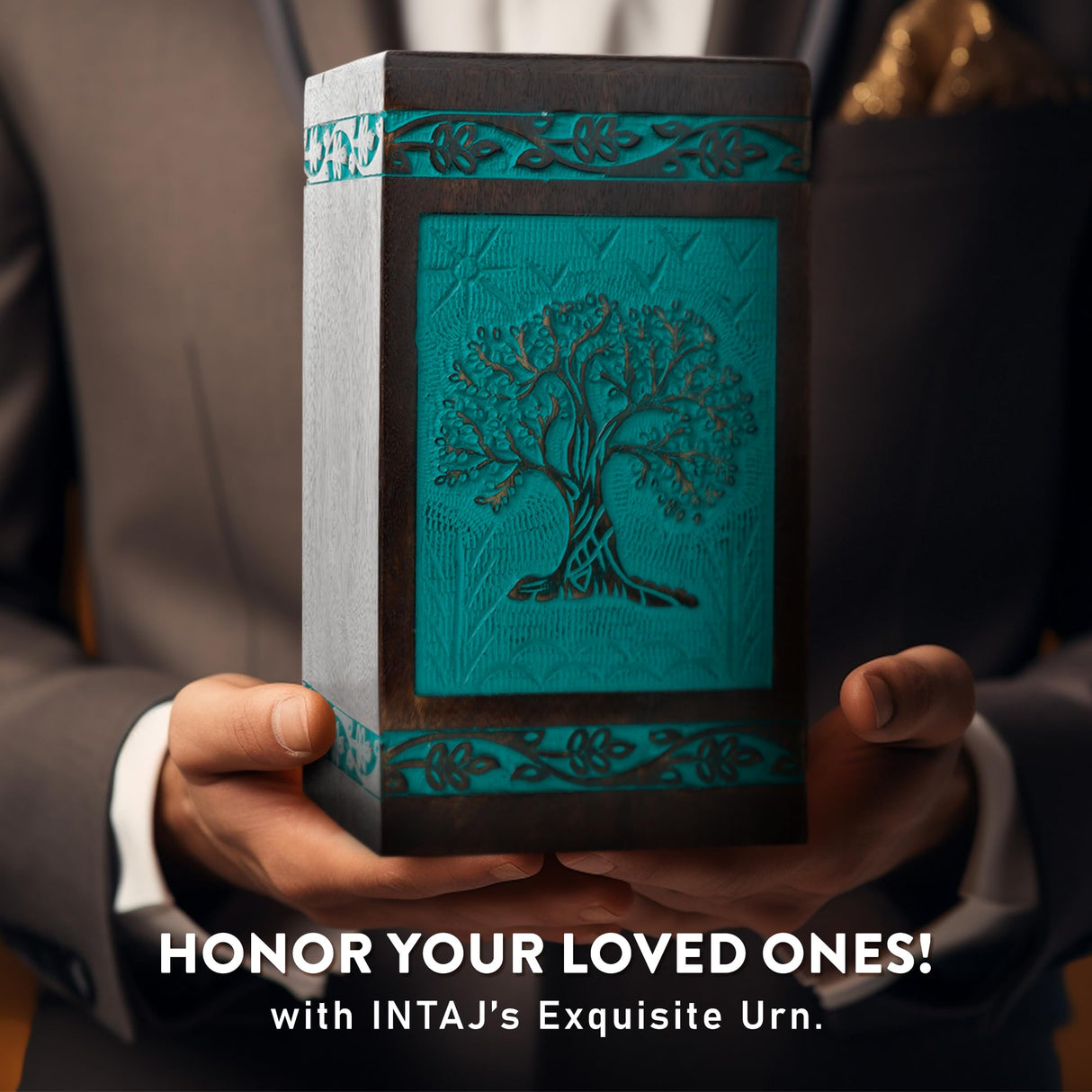 INTAJ Wooden Cremation urns for Human Ashes Adult Male Dad Female Large Tree of Life Urns Box for ashes and Casket Urn for Ashes Women Mother, Burial Funeral Memorial Urns for Ashes 250lbs INTAJ