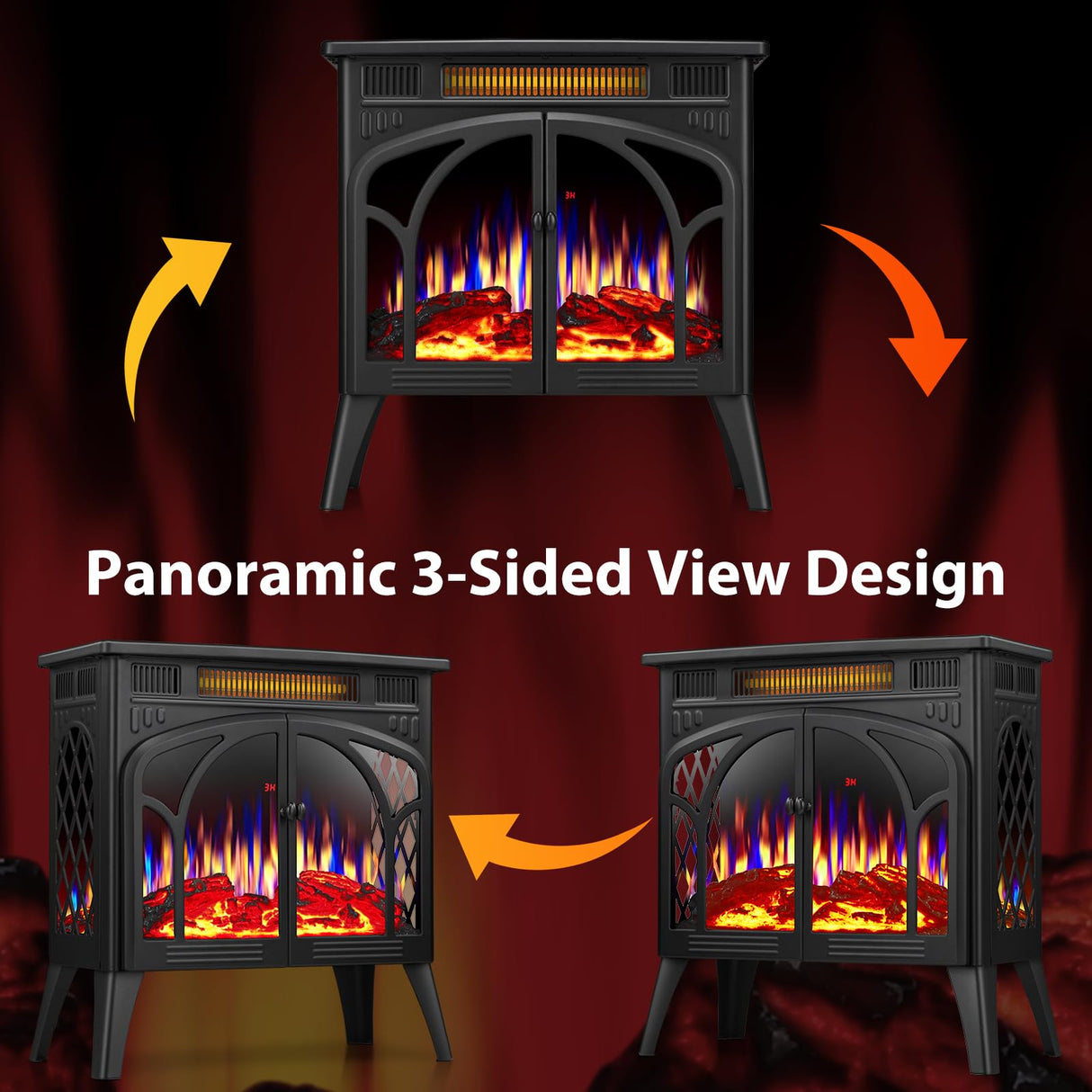 ZAFRO 24-inch Electric Fireplace Heater, 5100 BTU Freestanding Portable Electric Fireplace Stove with Remote Control & Timer, Adjustable Flame Color, 500W/1500W, Black ZAFRO