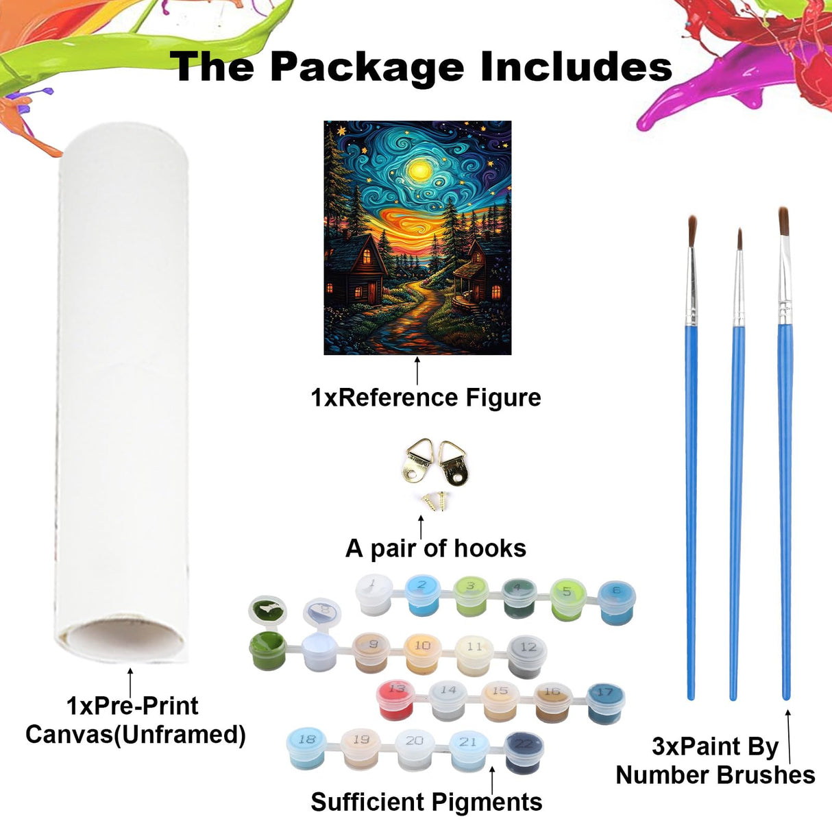 NEWENMO Starry Paint by Numbers Kit for Adults, Moon Night Paint by Numbers on Canvas Unframed, DIY Oil Painting Perfect for Beginner, Craft, Hobbies and Home Wall Decor 16x20 Inch NEWENMO