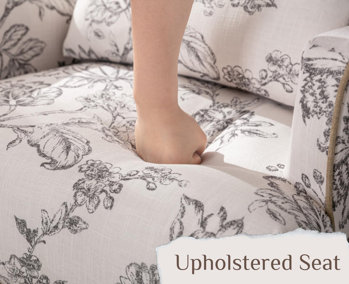 Shunzhi Floral Accent Chairs Farmhouse Upholstered Armchair Linen Reading Chair Mid Century Modern Single Sofa Chair with Pillow for Bedroom/Living Room/Fireplace, Beige, 1PC Shunzhi