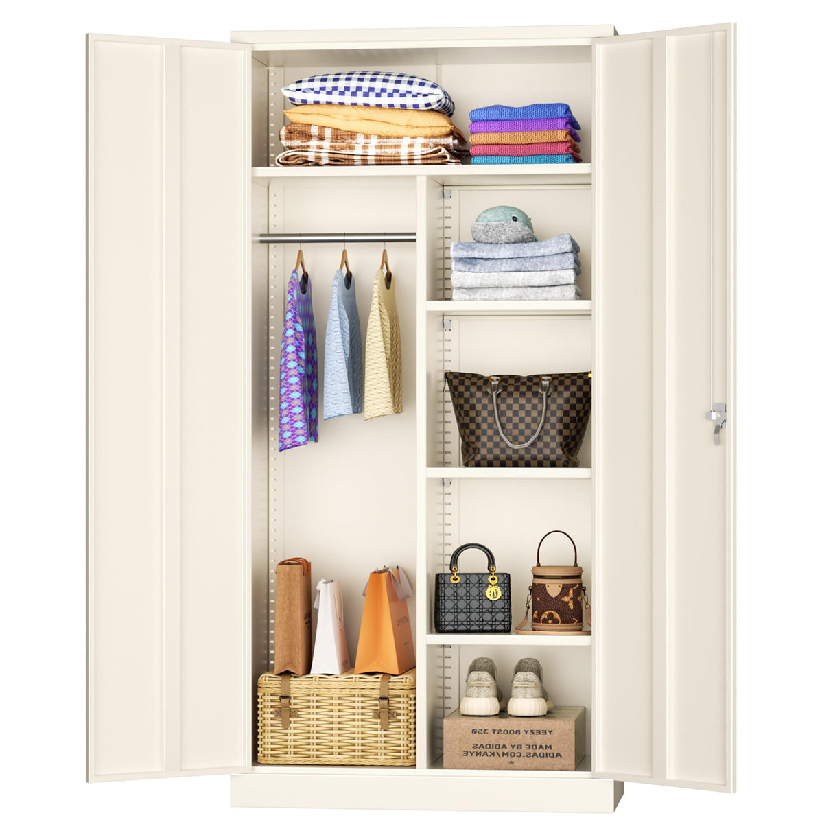 INTERGREAT Metal Wardrobe Closet, 72" Grey Locking Storage Wardrobe Cabinet with Doors and Shelves, Tall Steel Clothes Storage for Office, Home, School, Gym INTERGREAT