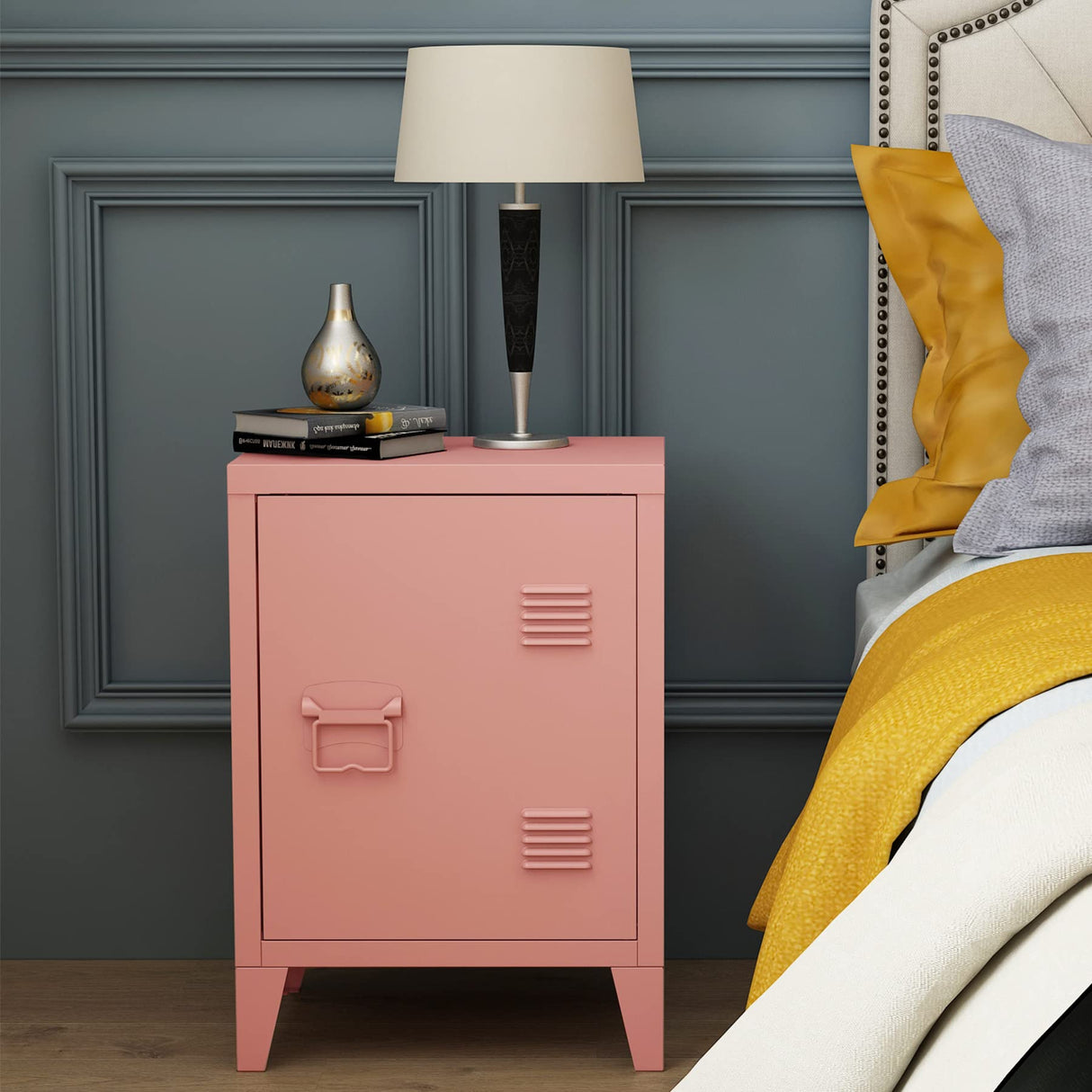 MIOCASA Nightstand Modern End Side Table Steel Bedside Storage Cabinet with Shelf Easy Assembly for Living Room Bedroom (Pink) MIOCASA