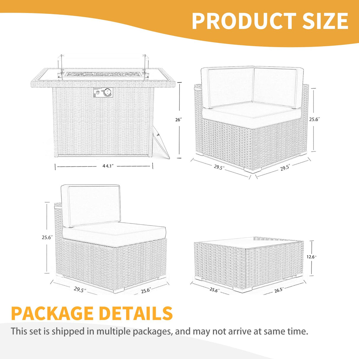 LayinSun 8 Pieces Patio Furniture Set with Fire Pit Table, Black Rattan Modular Sectional Patio Conversation Sofa Set LayinSun