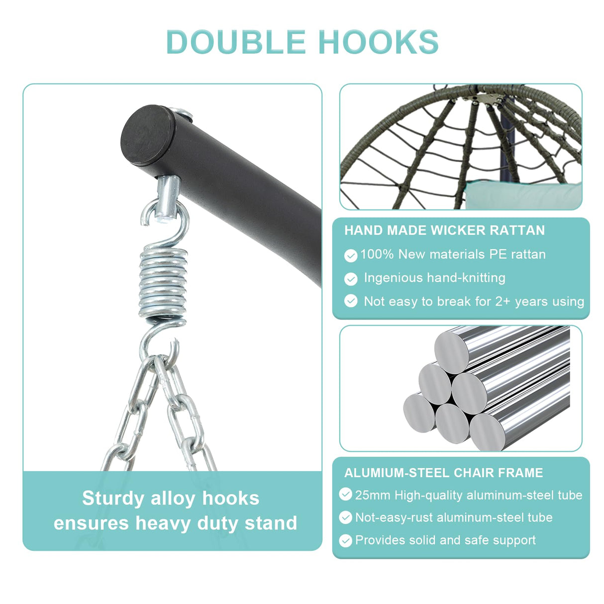 Egg Chair Indoor Outdoor, Foldable Hanging Egg Chair with Stand, Patio Swing Egg Chairs, UV Resistant Removable &Washable Thicken Padded Cushions, 350LBS Capacity for Bedroom, Balcony Blue HiDSLiving