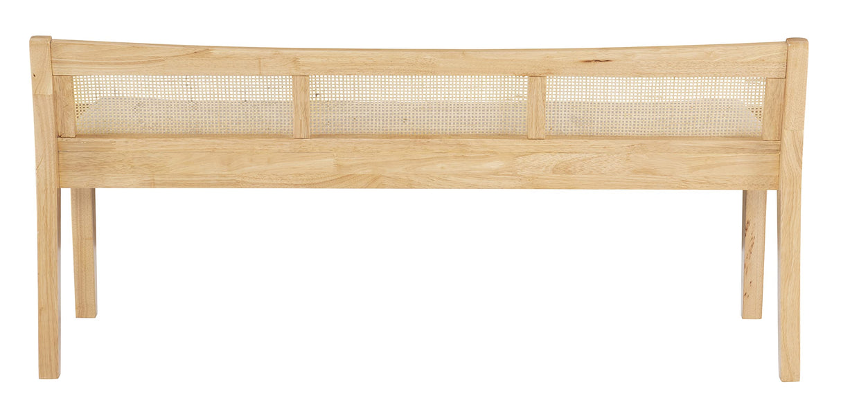 Powell Kasi Natural Low Back Cane Bench with Beige Upholstered Seat Powell
