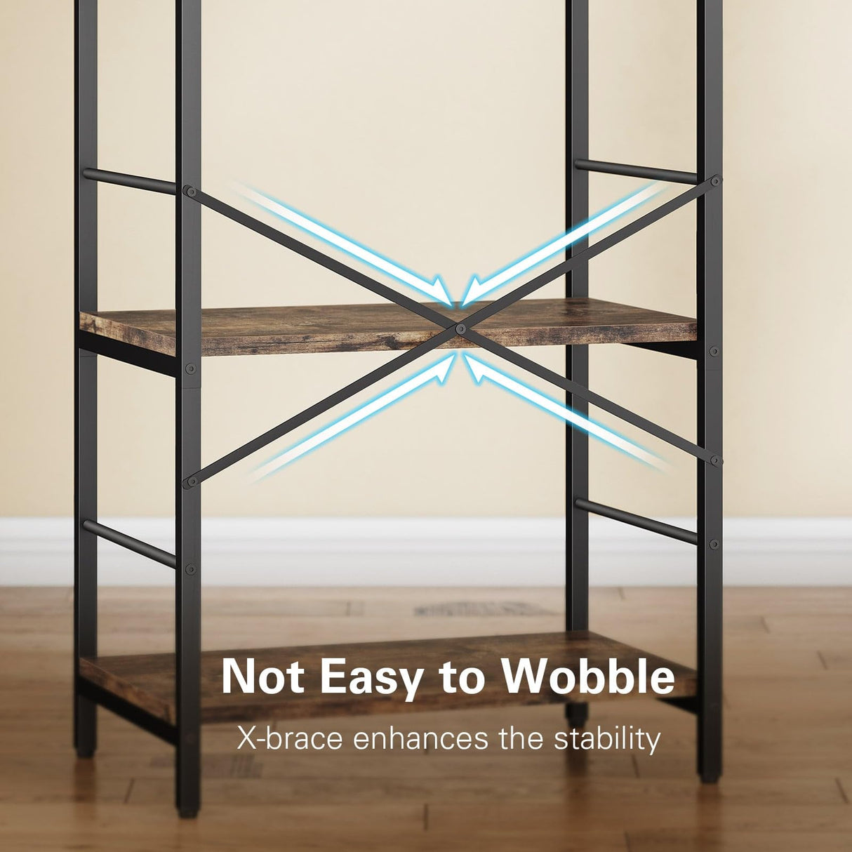 Anycoo Bakers Rack with 3 Power Outlets, 4-Tier Microwave Stand with Storage, Freestanding Kitchen Shelf Stand 23.6”L x 15.7”W x 51.2”L, Rustic Brown Coffee Bar Table Anycoo