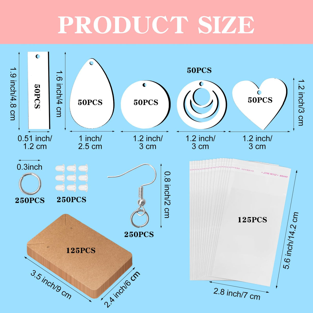 1250 Pieces Sublimation Earring Blanks Bulk DIY Jewelry Craft Making Kit with 250 Earing Hooks 250 jump Rings 250 Ear Plugs,125 Earring Cards Holder and Clear Package Bags for Birthday Gifts Supplies SENONAPO