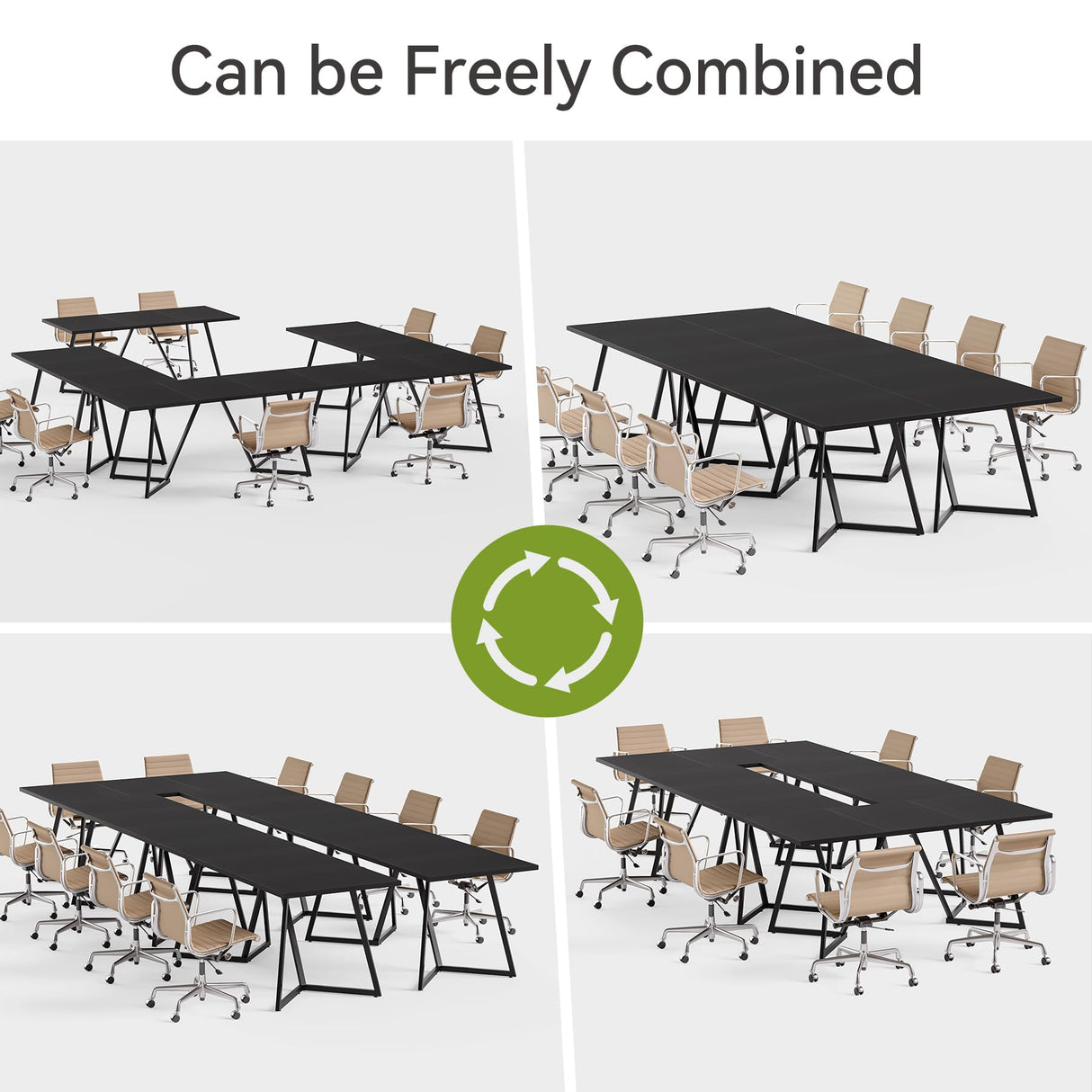 LITTLE TREE 70.86-Inch Conference Table for 8, Black Conference Room Table with Metal Base, Modern 5.9 ft Rectangular Table for Boardroom, Meeting, Conference Room LITTLE TREE