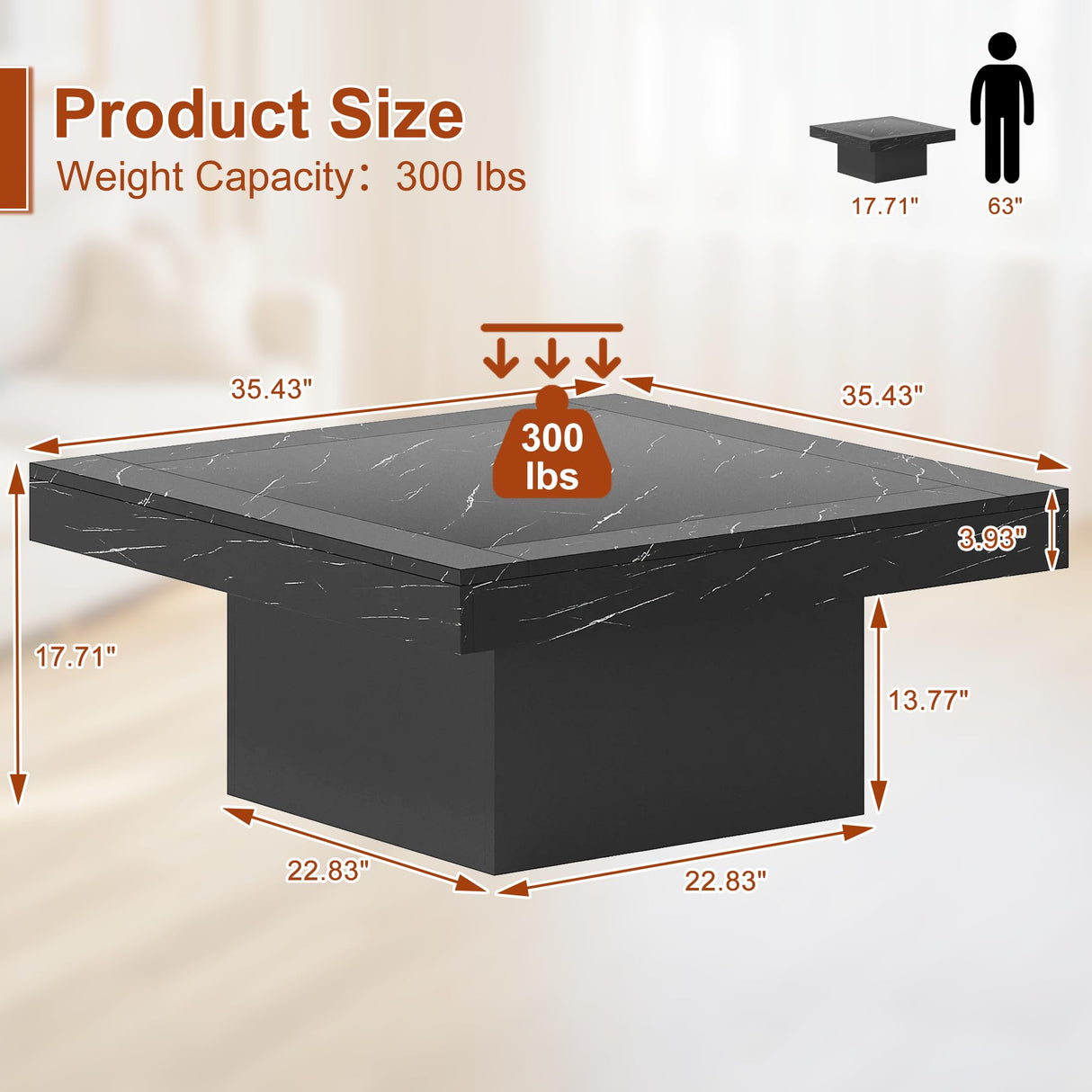 Osparple 35" Coffee Table with Storage, Small Coffee Table with LED Light, Wood Square Accent Center Sofa Side Tables for Living Room, Black Osparple