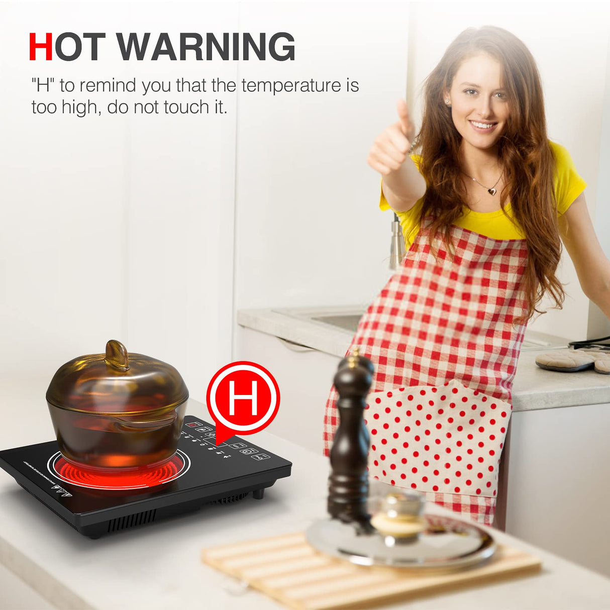 Electric Cooktop, Portable Electric Cooktop 1800W Single Burner Stove with LED Touch Screen, 8 Power & 8 Temperature Levels, Timer, Microcrystalline Panel,120V Energy Saving Hot Plate for Home Camping GTKZW