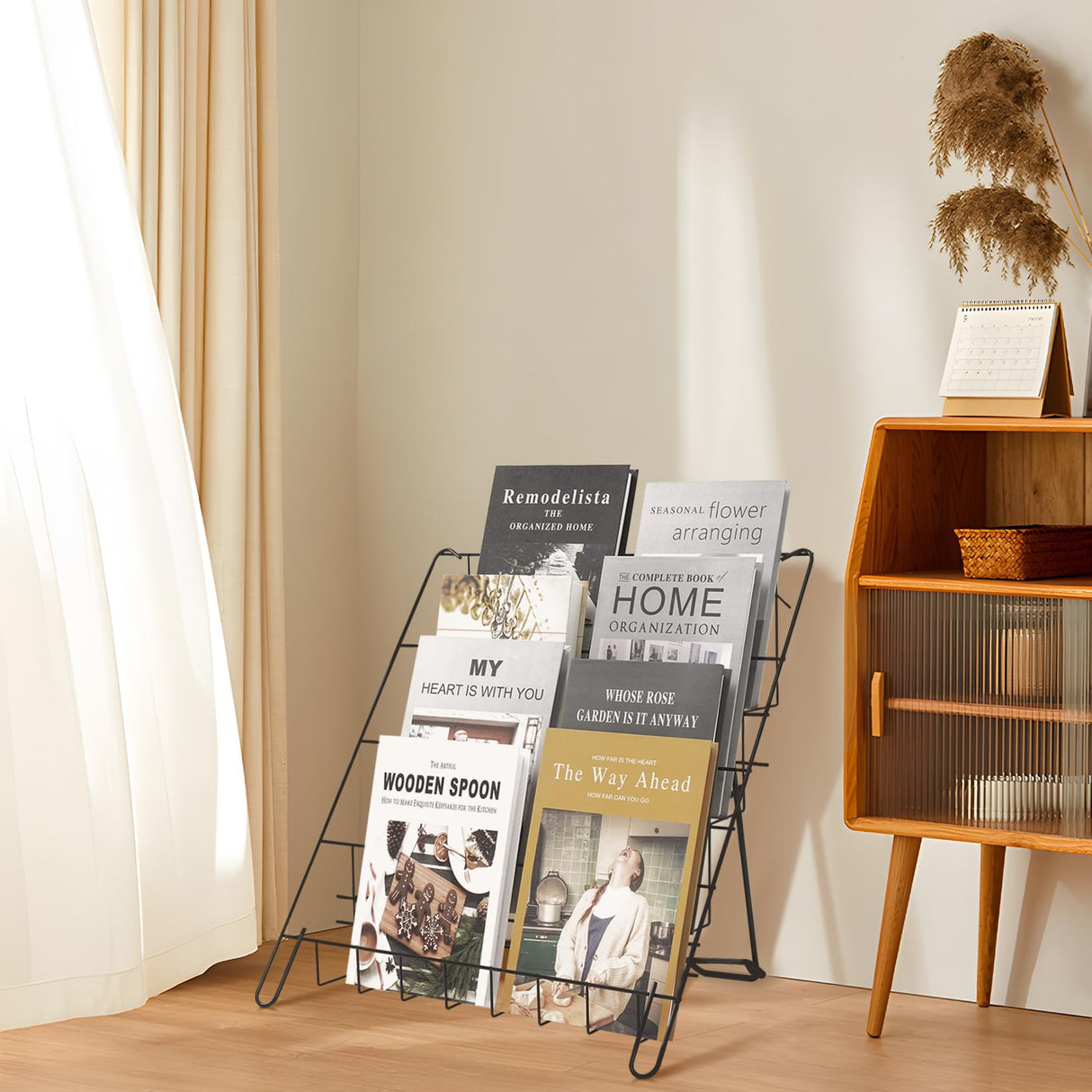 NEESEEYEE Wire Magazine Rack with 4 Open Tiers Book Signing Rack Tabletop Display Stand Holds Both Magazines and Brochures Display Rack Wire - Black NEESEEYEE