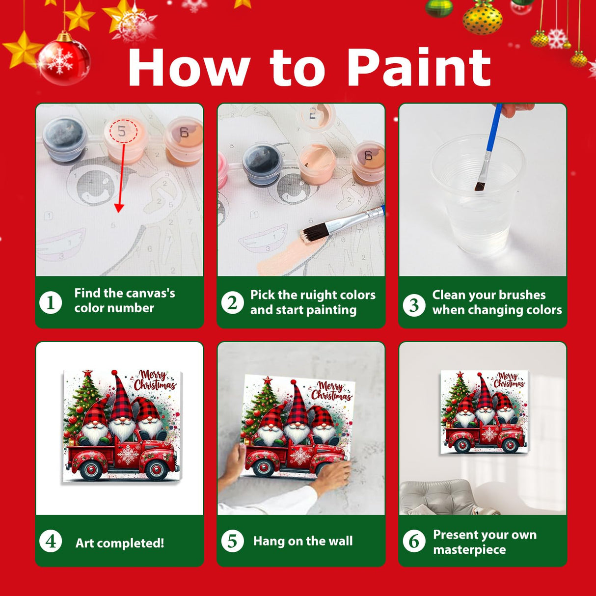 Christmas Paint by Numbers for Adults Framed, Gnome Paint by Numbers Kit for Adults with Easel, Easy Crafts Painting by Number for Gift Home Decor 9.84x9.84 in hkejoi