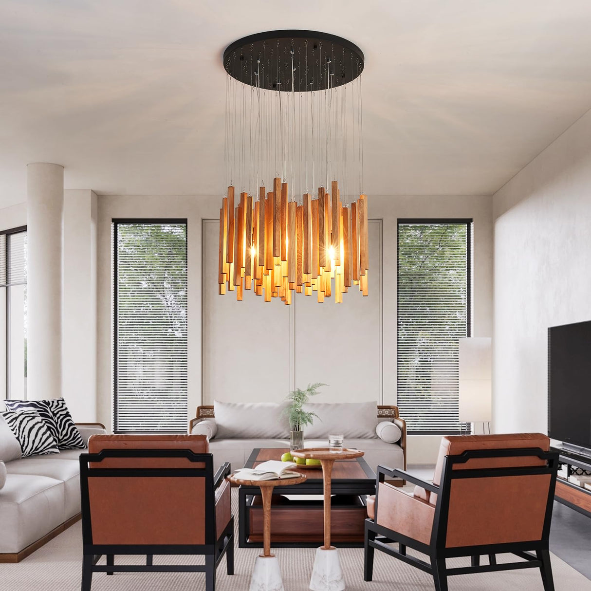 Fivootvi 8 Light Farmhouse Wood High Ceiling Chandelier RusticLarge Ceiling Light Fixture Adjustable Hanging Pendat Light for Dining Room Living Room Foyer Staircases Kitchen Island. Fivootvi