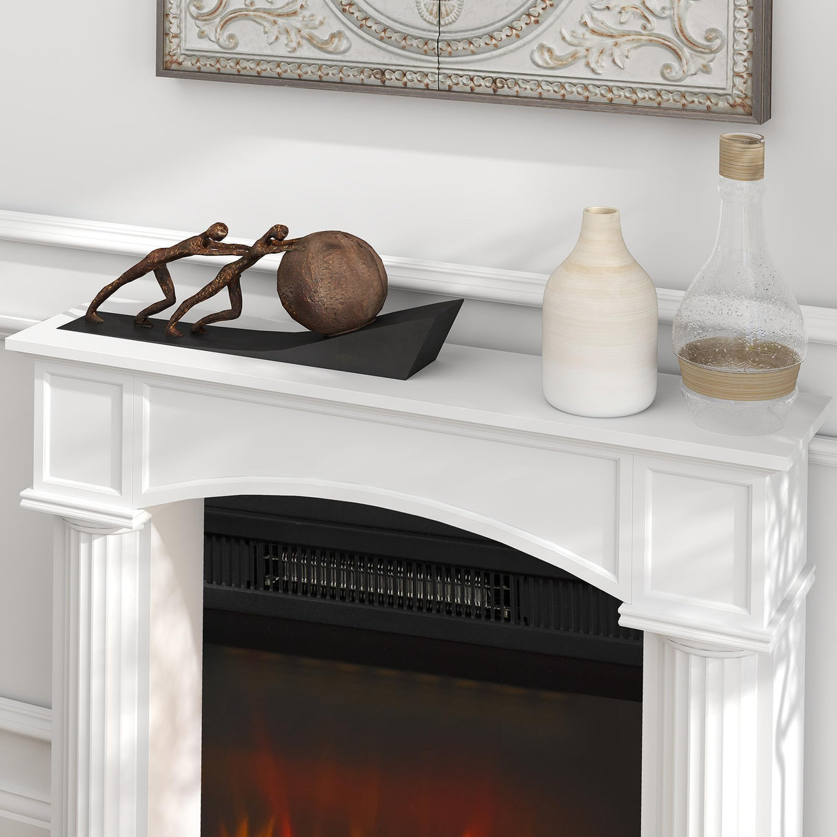 HOMCOM Modern Fireplace Mantel, Freestanding Fireplace Surround with Leg for Electric Fireplaces, 43.25" W x 42.75" H, White HOMCOM