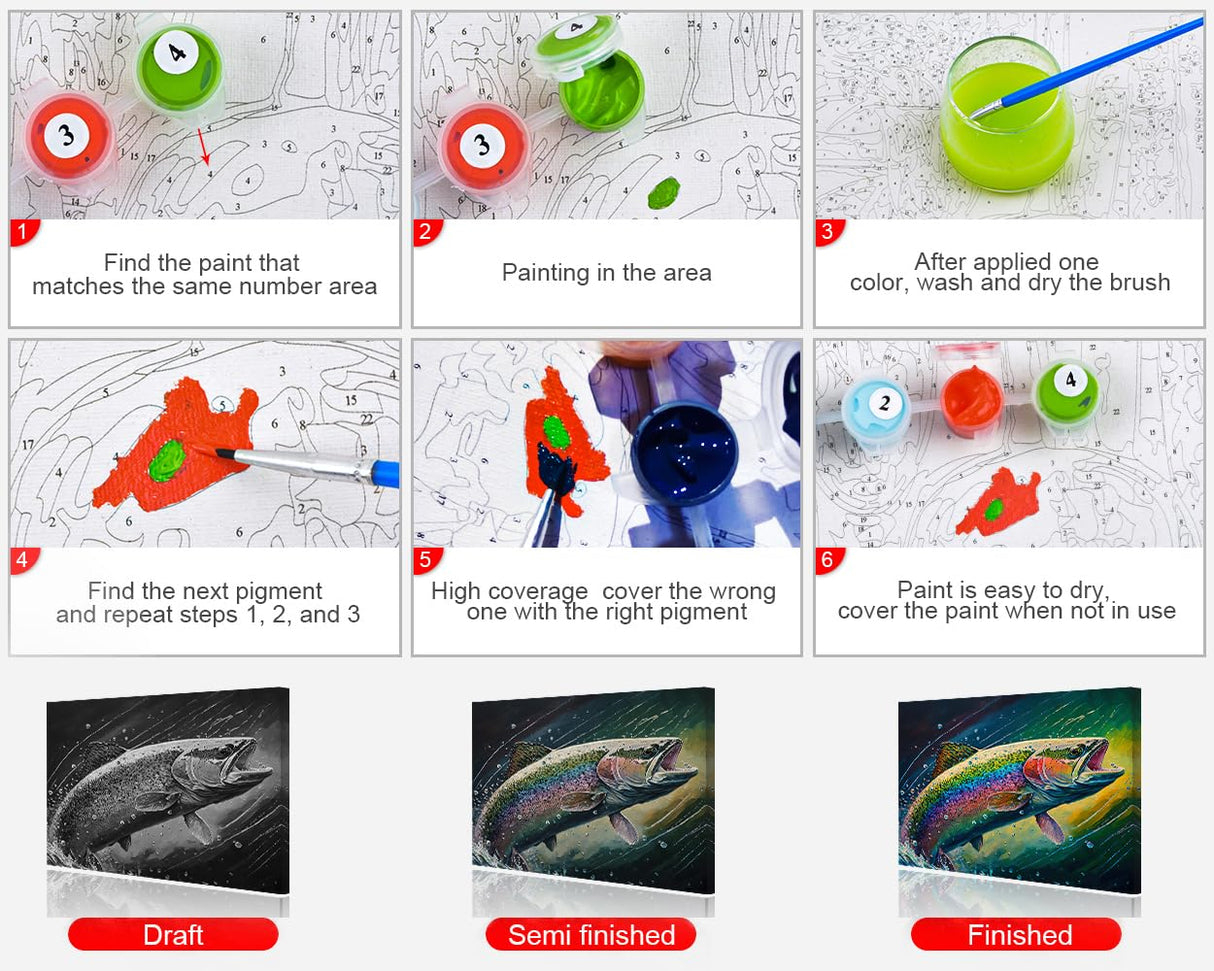 TUMOVO DIY Paint by Numbers Fish Paint by Number for Adults Paint by Number Kits on Canvas Colorful Animals Oil Hand Painting with Brushes and Acrylic Pigment Art Crafts for Home 16"x20"(Frameless) TUMOVO