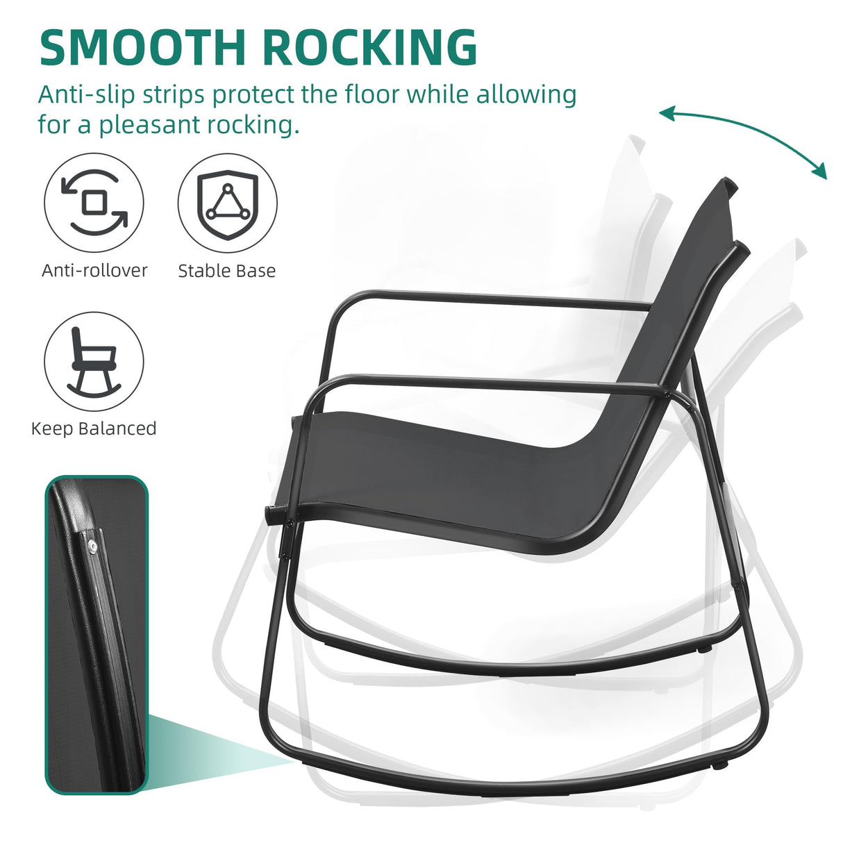 YITAHOME 3 Piece Patio Furniture Set with Rocking Bistro Chairs and Glass Table, Textilene Fabric Small Outdoor Conversation Furniture Set for Backyard, Lawn, Garden, Balcony, Poolside (Black) YITAHOME