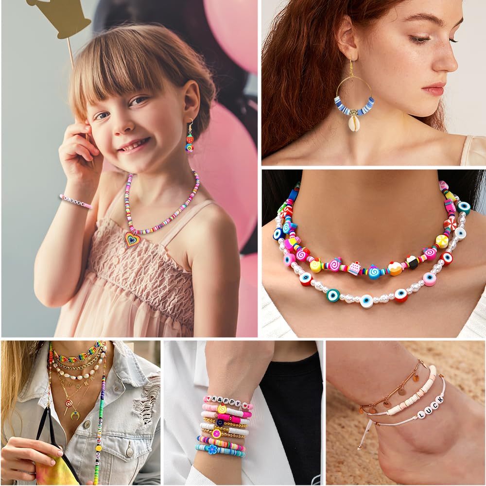 JOICEE 480PCS Fruit Flower Polymer Clay Beads, 24 Style Cute Heart Mushroom Clay Beads Charms for Jewelry Necklace Earring Making, DIY Bracelet Making Kit Accessories for Women Girls JOICEE