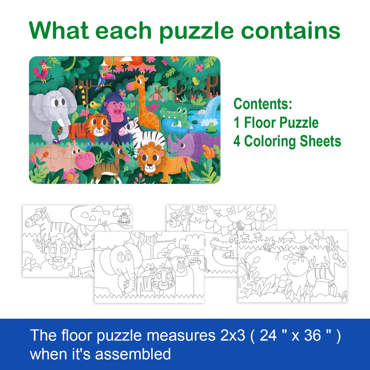 TAOZI&LIZHI Jumbo Jigsaw Puzzles, Jungle Animals, Large Floor Puzzle for Kids Ages 3-5, 4-8, Christmas Toddler Puzzles with Hand-held Gift Box, Preschool Learning & Education Toys(46 pcs, 2 x 3 feet) TAOZI&LIZHI