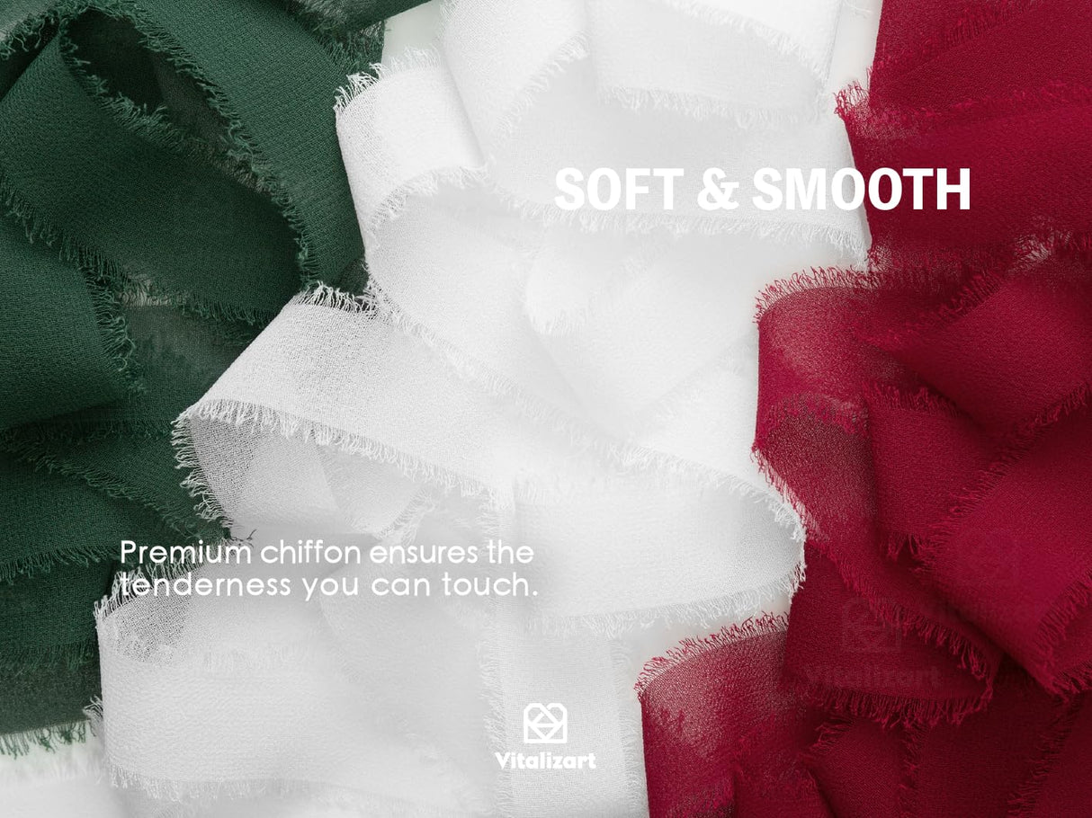 Vitalizart Christmas Ribbon Chiffon Silk Fringes 1" x 21 Yd Fabric Package (3 Rolls * 7 Yd) for Wedding Invitations Bridal Bouquets Decorations Gifts Wrapping & Bow Making Green Red & White Vitalizart