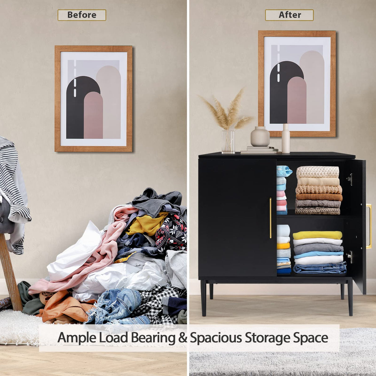 Vrullu Modern Storage Cabinet, Free Standing Buffet Cabinet, Black Sideboard and Buffet Storage, Wood Accent Cabinet for Living Room, Hallway, Entryway, Dining Room, Bedroom (1, Black) Vrullu