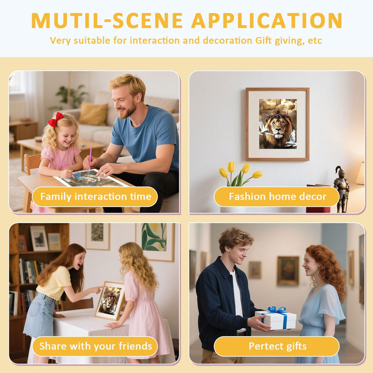 Skyboda Lion Diamond Art Kits for Adults, DIY 5D Jesus Diamond Painting Kit for Adults Beginners, Full Drill Diamond Gem Art Painting Kits Crafts for Wall Art Decor 12x16inch Skyboda