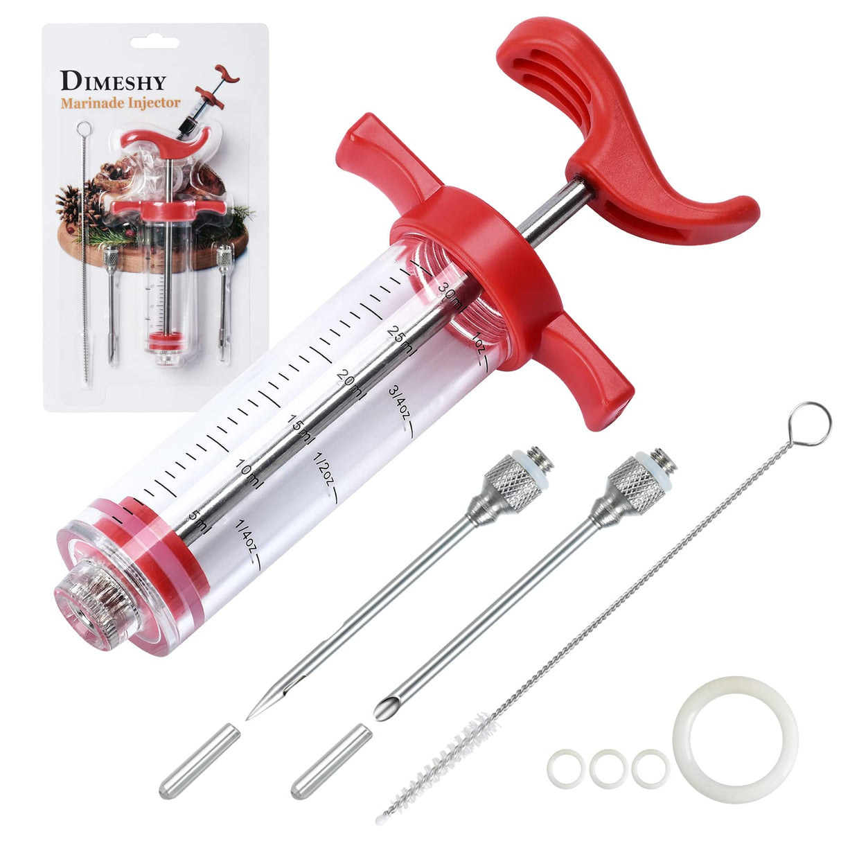 Meat Injector, Plastic Marinade Turkey Injector with 1-oz Capacity 2pcs stainless steel needles by DIMESHY DIMESHY