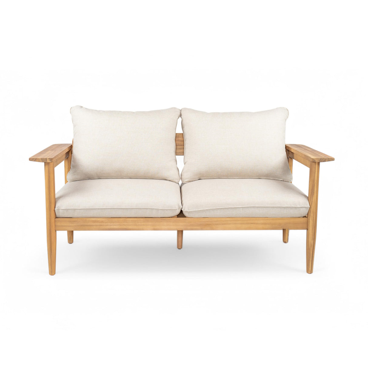 Christopher Knight Home Ordel Acacia Wood Outdoor Loveseat, Wooden Patio Loveseat Sofa, Patio Furniture 2-Seater Sofa with Removable Cushions,Comfy Lounge Sofa Outdoor for 2 People,Beige+Light Teak Christopher Knight Home