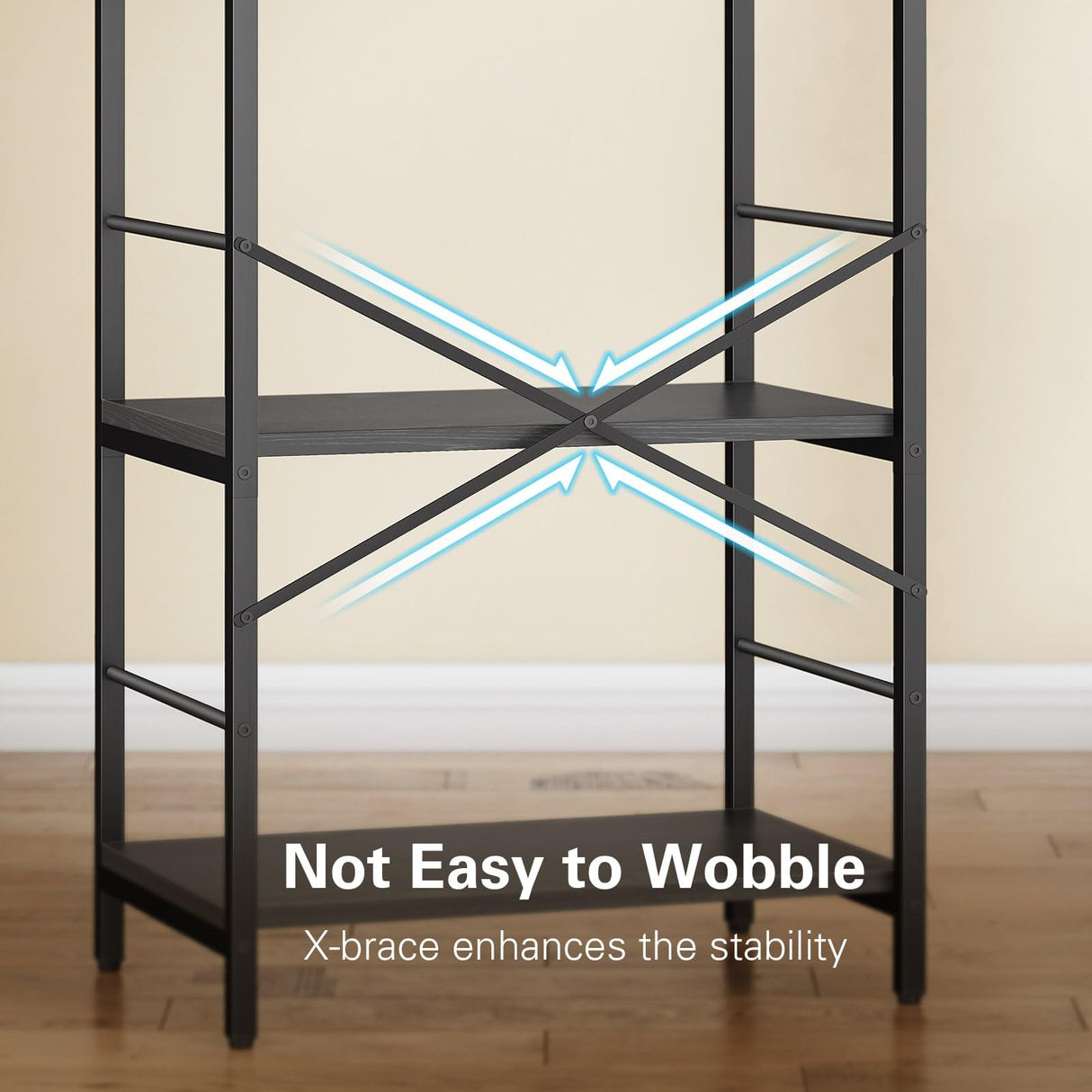 Anycoo Bakers Rack with 3 Power Outlets, 4-Tier Kitchen Microwave Stand with Storage, Freestanding Kitchen Shelf Stand 23.6”L x 15.7”W x 51.2”H, Coffee Bar Table, Black Anycoo