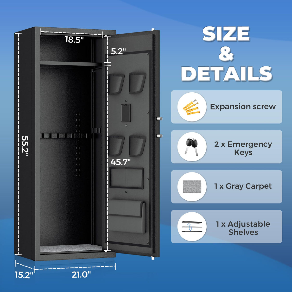 Greenvelly 12-15 Gun Safe for Rifles and Pistols,Quick Access Rifle Gun Safe with Password Lock, Gun Cabinet with Shelves for Home,Office(Assembly Required) Greenvelly
