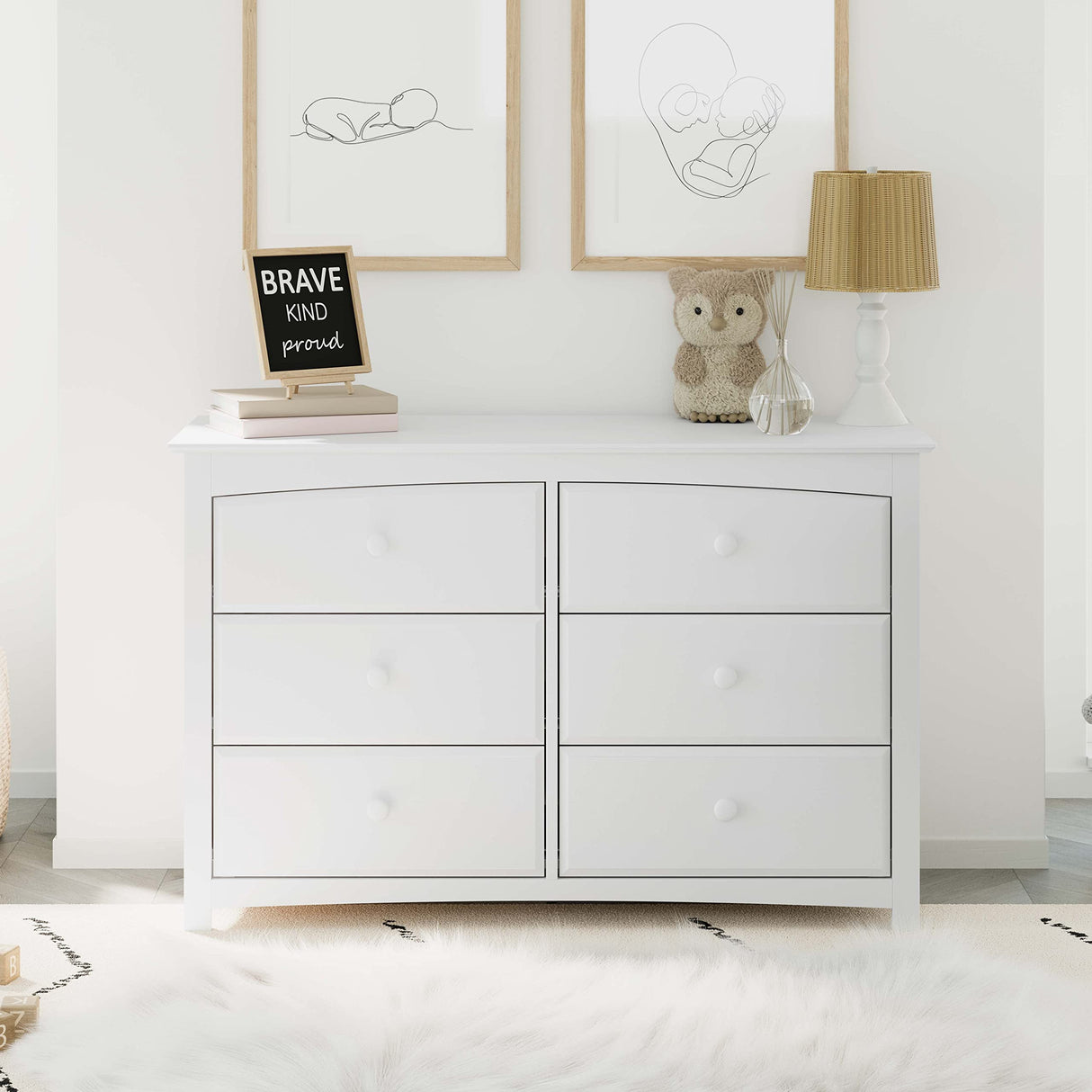 Storkcraft Kenton 6 Drawer Double Dresser (White) For Kids Bedroom, Nursery Dresser Organizer, Chest Of Drawers For Bedroom, Universal Design For Children’s Bedroom STORKCRAFT