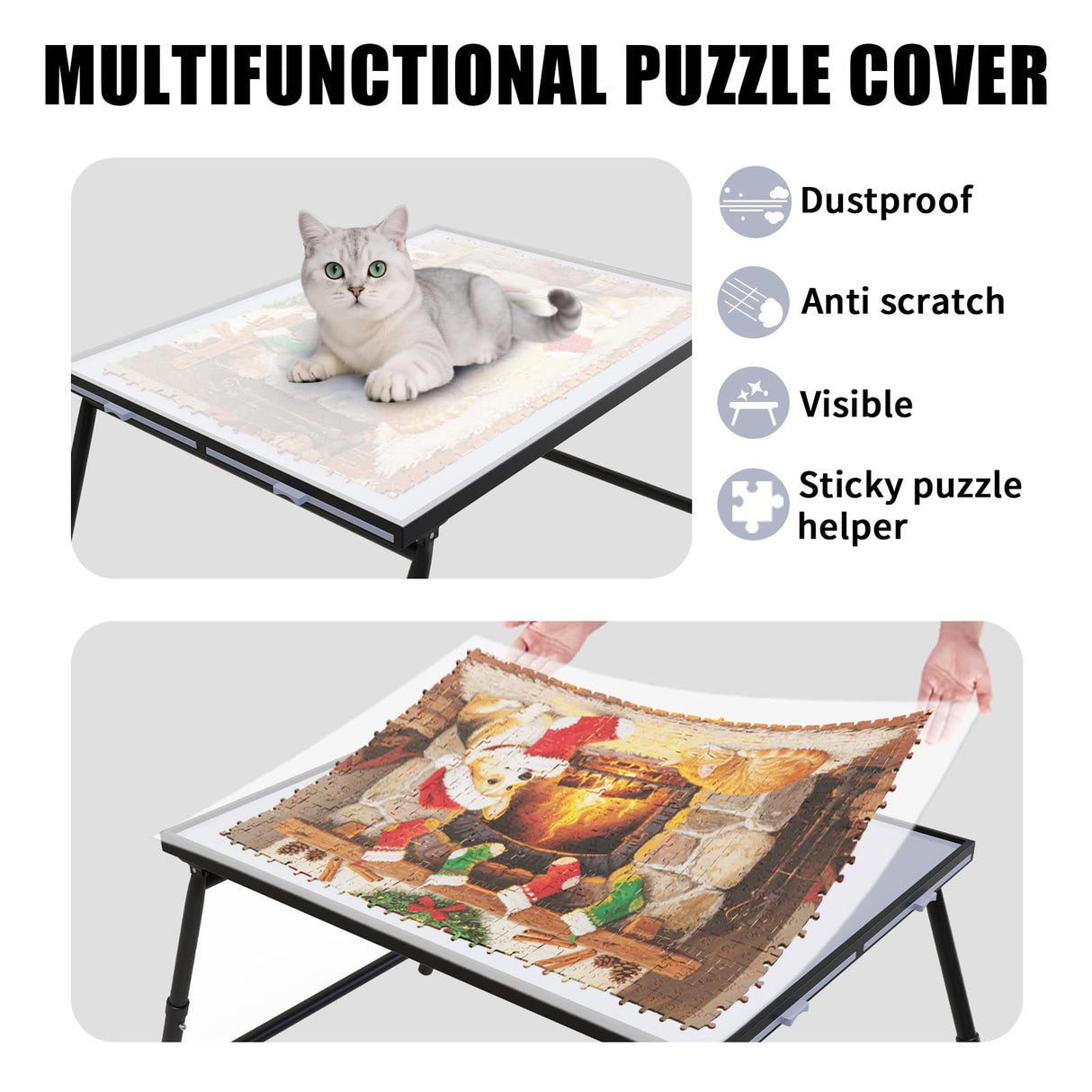 Puzzle Table with Drawers Adjustable Height 1500pcs,Foldable for Storage 3 in 1 Jigsaw Puzzle Table with Legs,Puzzle Tables for Adults with Drawers Doerpuz