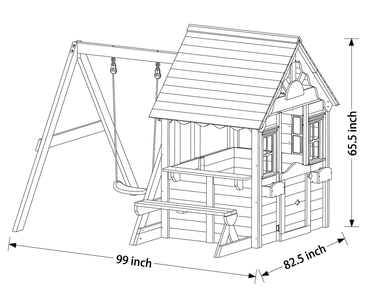 Sportspower Swing n' Play Wooden Outdoor Backyard Playhouse with Swing, Picnic Bench and Flower Boxes, Brown Sportspower