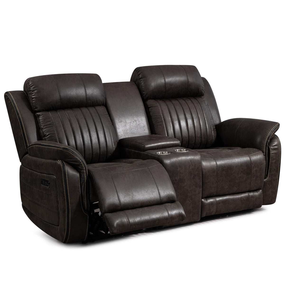 Zero Gravity Power Reclining Loveseat Sofa with Adjustable Headrests, Power Loveseat Recliner with Console, Electric 2-Seater Recliner Couch for Living Room (Foil Fabric, Charcoal Grey) CALIVIA