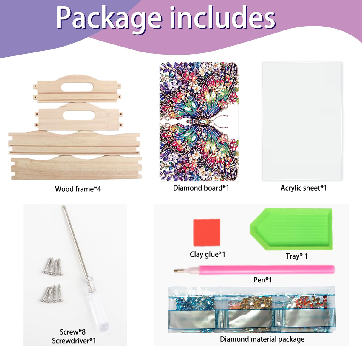 JISHSHAY Diamond Art Serving Tray Diamond Painting Food Tray Gem Art Serving Platter Gem Painting Mosaic Kits for Adults DIY Kits for Adults, with Wood Handle 20×30cm/7.87×11.81in, Butterfly JISHSHAY