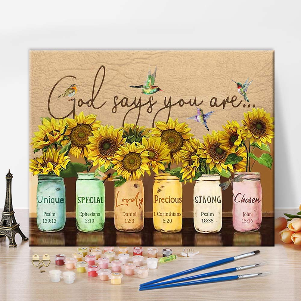 DIY Painting by Numbers for Adults, Sunflower Paint by Numbers, 16X20 Inch Adults Paint by Number Kits for Beginners on Canvas, Flameless Color by Number Art Kits for Kids TUMOVO