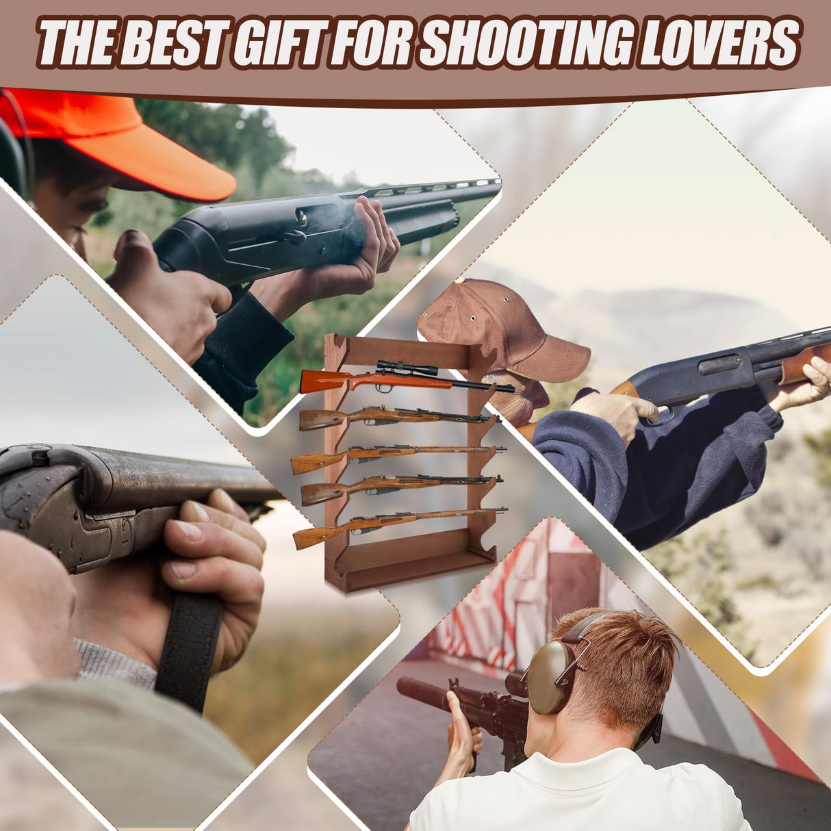 DoubleFill Gun Rack Storage Wooden Gun Rack Display Stand Wall Mount Indoor Holder for up to 7 Rifles or Shotguns Heavy Duty Wall Storage Display Rifle DoubleFill