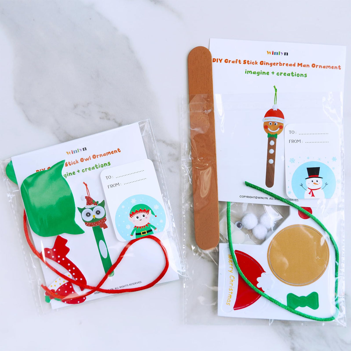 Winlyn 24 Sets Christmas Craft Kits Popsicle Stick Christmas Ornaments Winter Crafts DIY Craft Stick Santa Snowman Elf Reindeer Ornaments Art Sets for Kids Holiday Classroom Activities Party Favors Winlyn