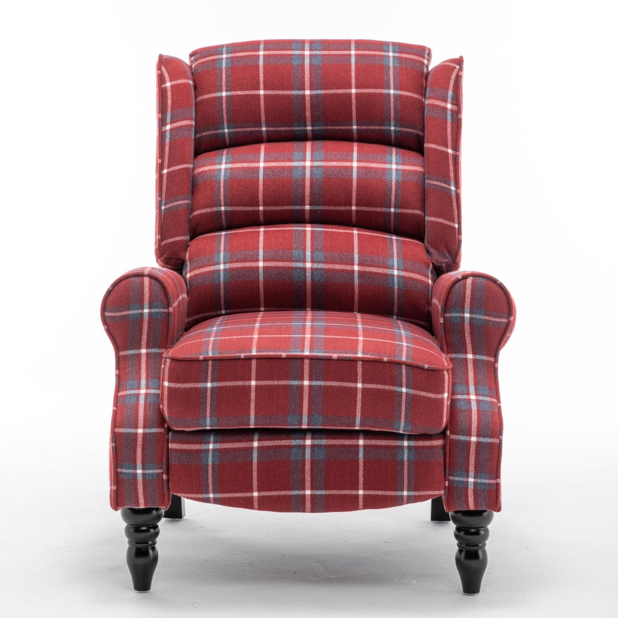 PATIOPTION Upholstered Wingback Recliner Chair, Plaid Recliner Chair Armchair Adjustable Footrest Push Back Reclining Sofa, Mid-Century Modern Lounge Armchair for Living Room, Bedroom, Reading - Red PATIOPTION
