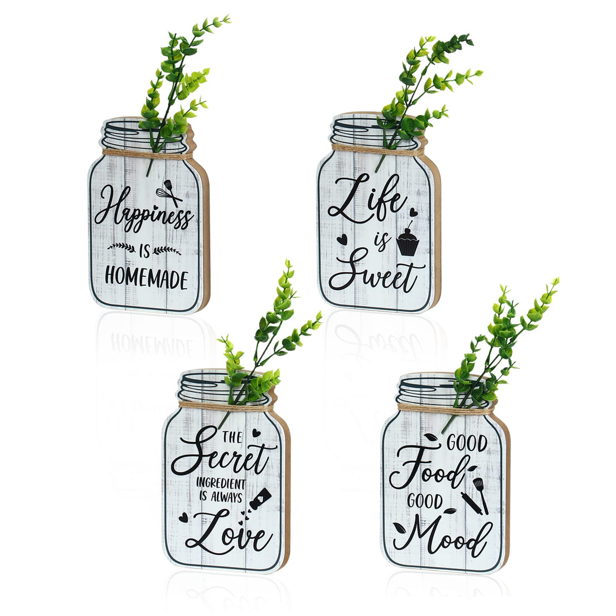 Bnesi Kitchen Wall Decor,Rustic Farmhouse Decorations,4 Pcs Mason Jar Wooden Rustic Kitchen Decor for Wall (beige) Bnesi