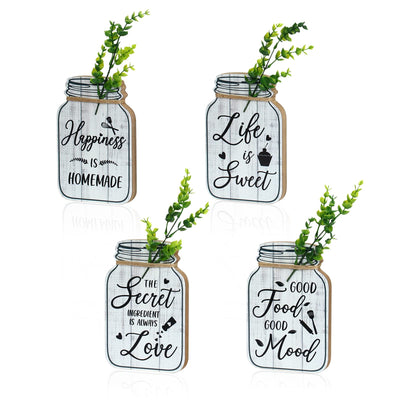 Bnesi Kitchen Wall Decor,Rustic Farmhouse Decorations,4 Pcs Mason Jar Wooden Rustic Kitchen Decor for Wall (beige)