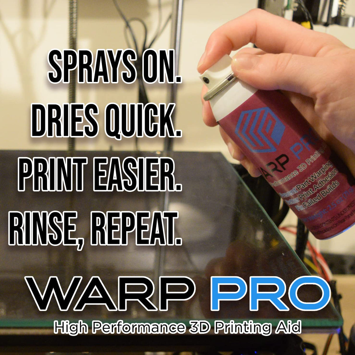 Warp Pro – 3D Printer Bed Adhesive Aerosol Glue Spray – Fix 3D Print Warping - No More Glue Sticks - Spray on, Water Washable, Adhesive Solution for All Filament 3D Printer Build Plates Brick Shield