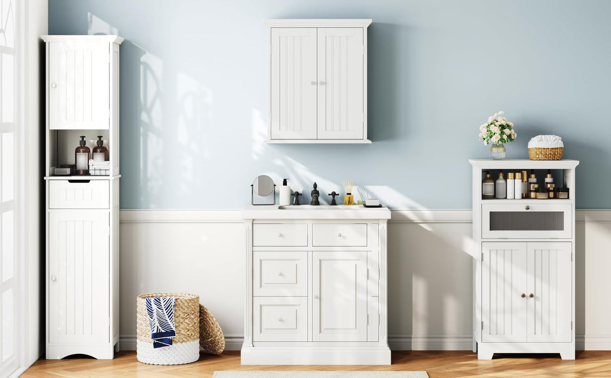 ChooChoo 67" Tall Bathroom Storage Cabinet Freestanding with Adjustable Shelves, Narrow Storage Linen Cabinet with 2 Doors and 1 Drawers for Bathroom, Living Room, Kitchen, White ChooChoo