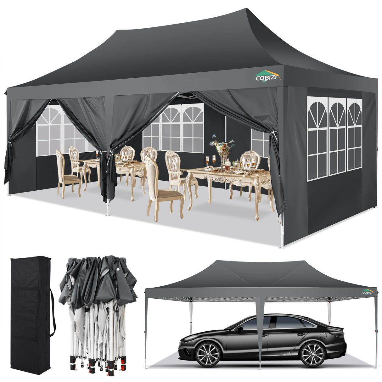 COBIZI 10x20 Pop Up Canopy with Sidewalls,Waterproof & UV50+,Tents for Parties,Outdoor Gazebo for Backyard,Suitable for Weddings, Events,and Markets,Vending Gray COBIZI
