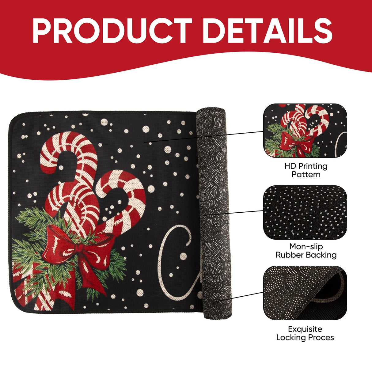 PodaFu Christmas Rug, Front Door Mat - 17x29 Inch (Black) Exquisite Rugs for Indoor/Outdoor Use podafu