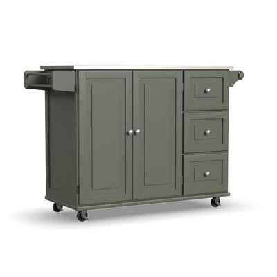Homestyles Mobile Kitchen Island Cart with Stainless Steel Top, Sage Green